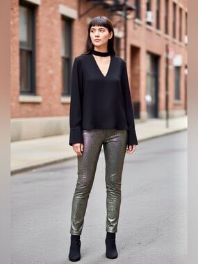 Zara Elegant Black Choker Cut Out Top Long Sleeve V-Neck Top NWT